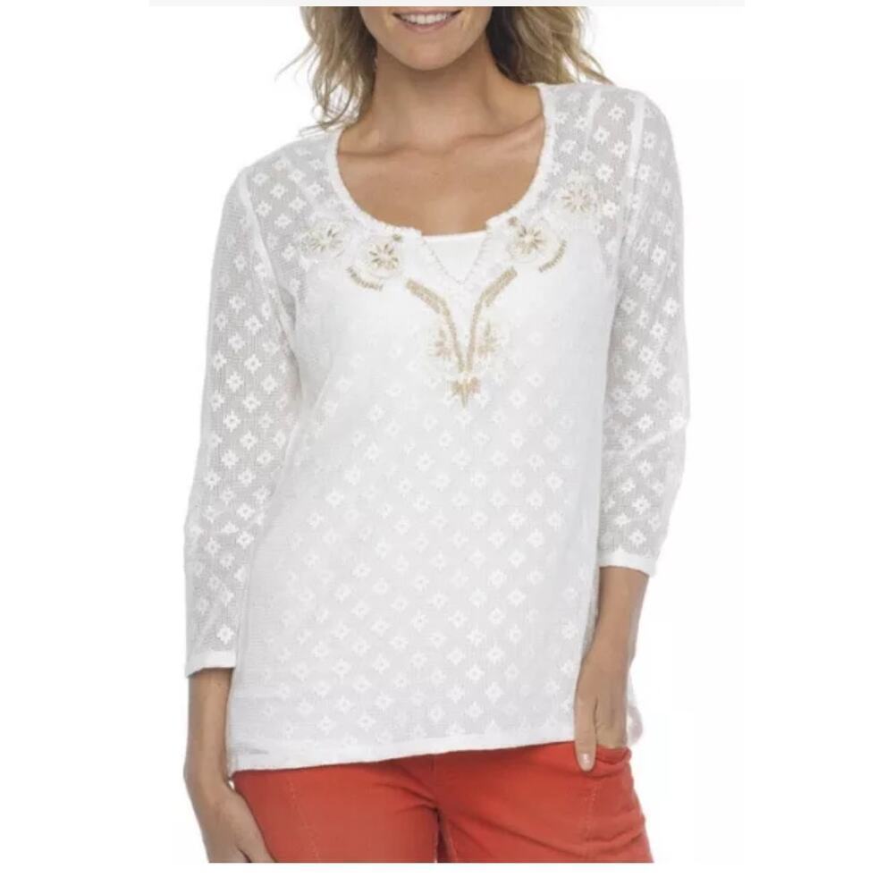 Prana Winnie Boho Lace Embroidered Top Size Medium
